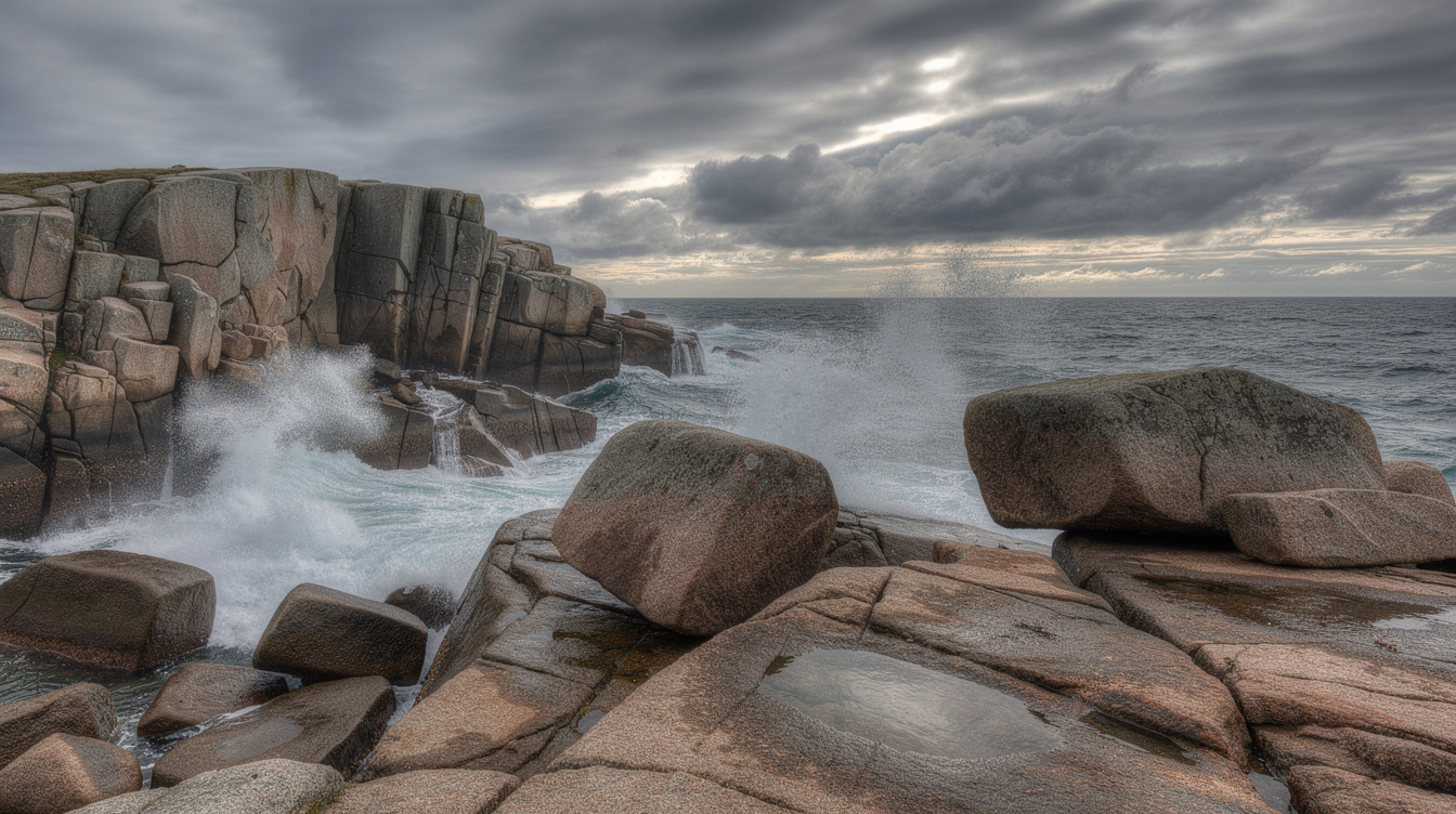 Rocky coastline of Bornholm island Denmark